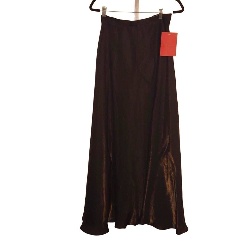 J S Collections Size 8 Black Satin Full Length Formal Skirt NWT